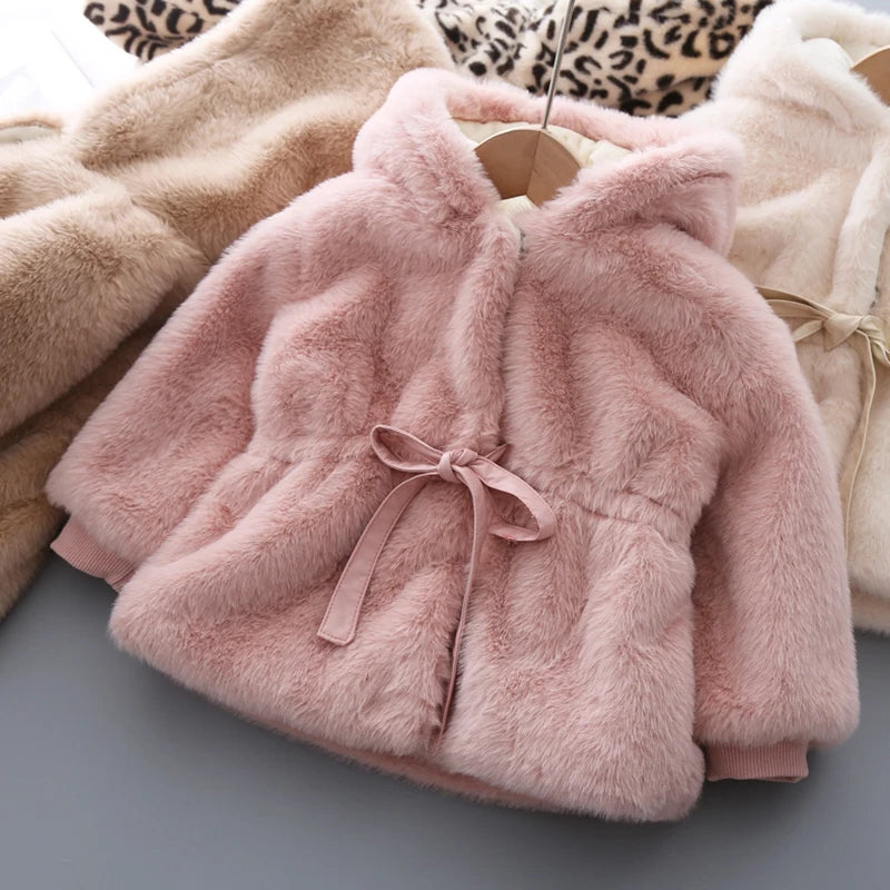 Winter Girls Coat Super Warm Mink Fur Padded Thickened Long Sleeve Hooded Coats Baby Kids Children Jacket Plush Outerwear - Vestico