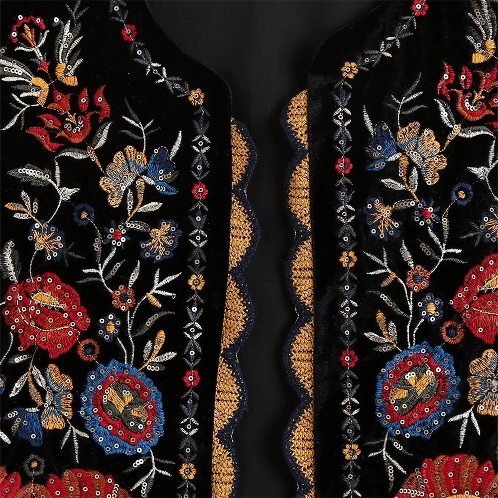 Gilet Femme Velours Brodé & Pailleté – Col Rond - Vestico