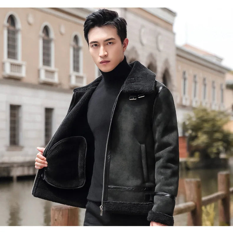 Veste Homme en Similicuir – Style Coréen Slim avec Col Fourrure - Vestico