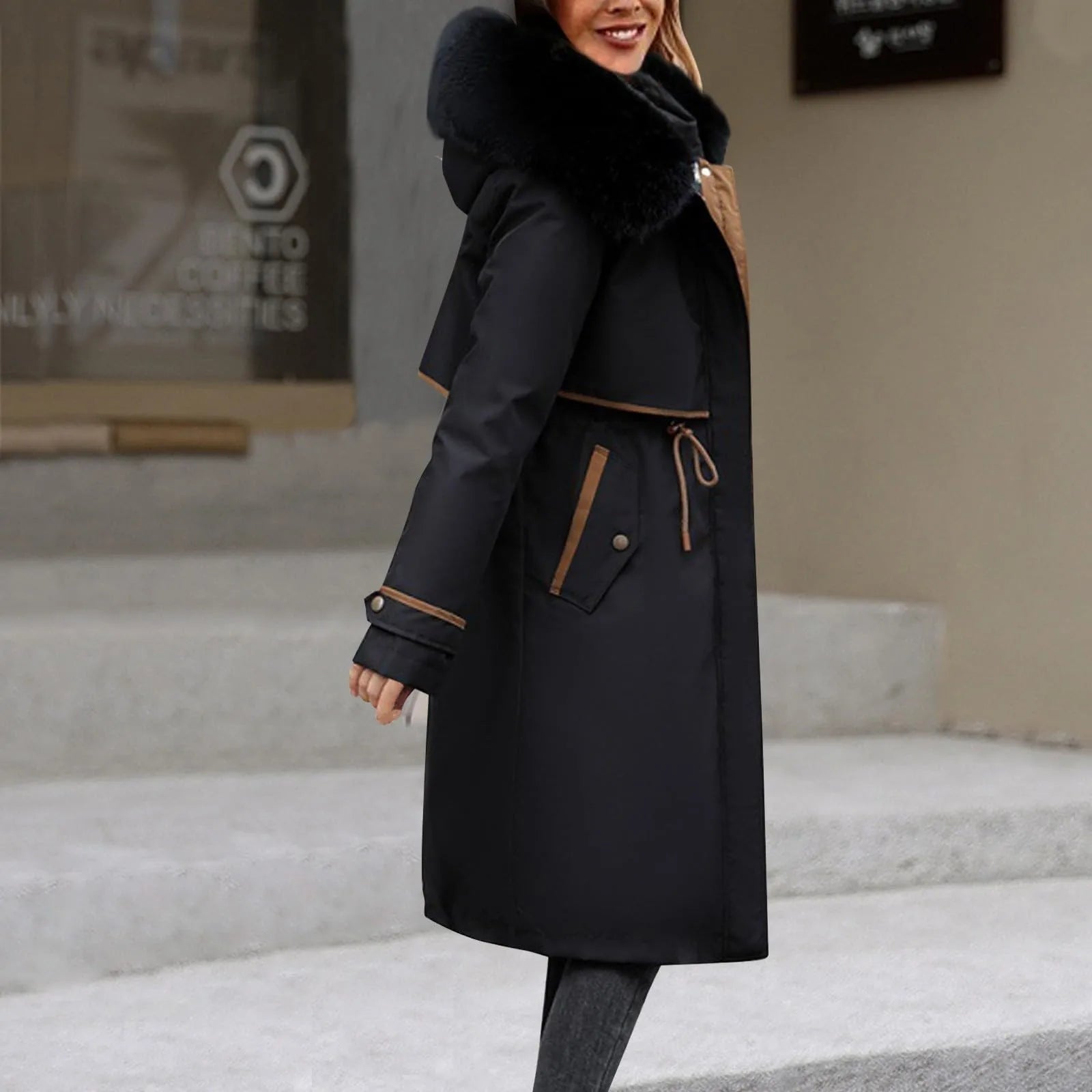 Manteau long femme à capuche – style coréen chaud pour l’hiver