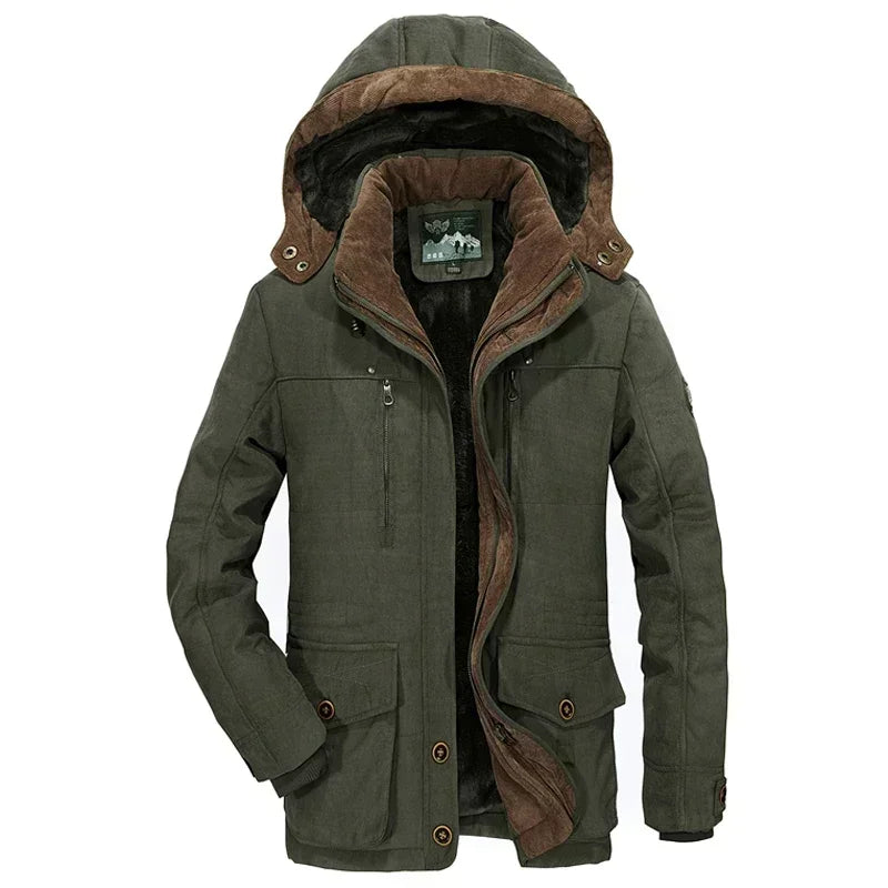 Veste Hivernale Homme Épaisse et Chaude – Capuche Amovible, Style Armée Décontracté