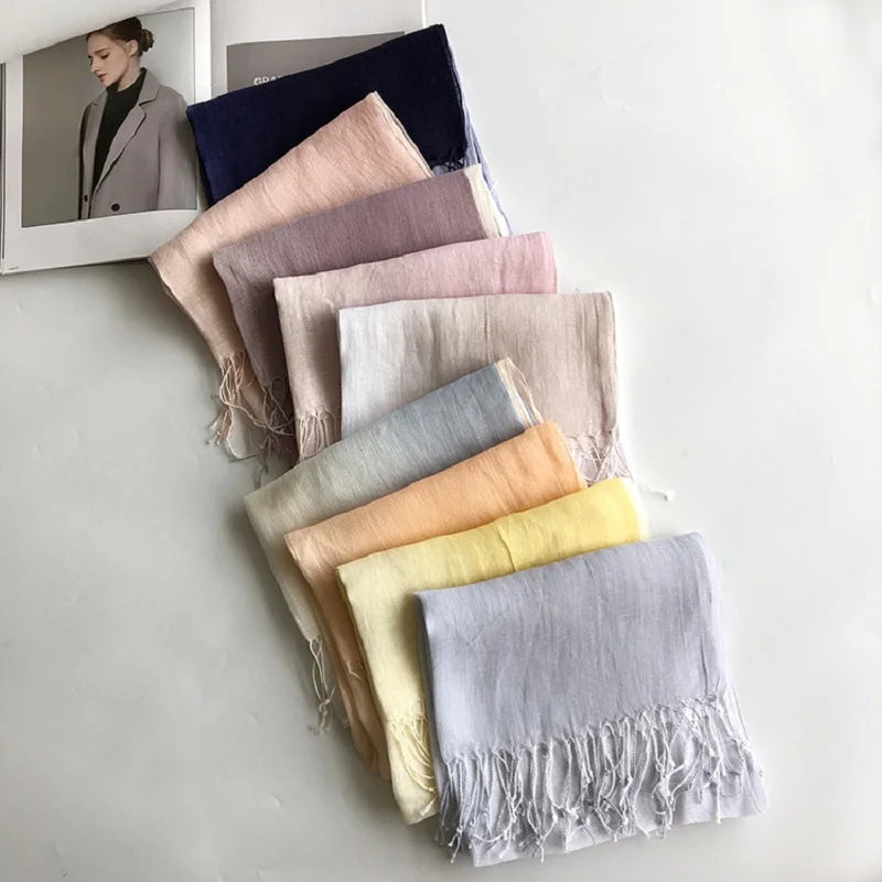 Écharpe Femme en Lin 100 % – Dégradé de Couleurs, Légère & Élégante