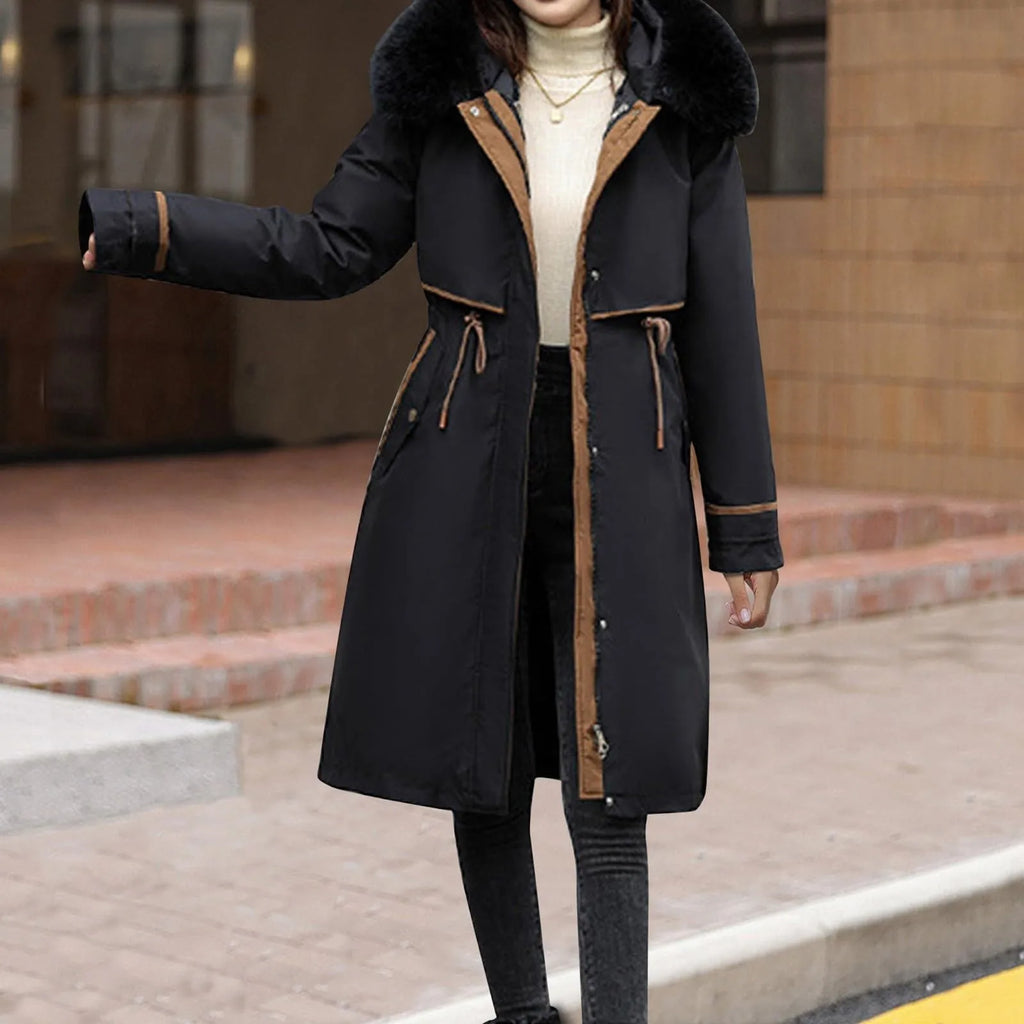 Manteau long femme à capuche – style coréen chaud pour l’hiver