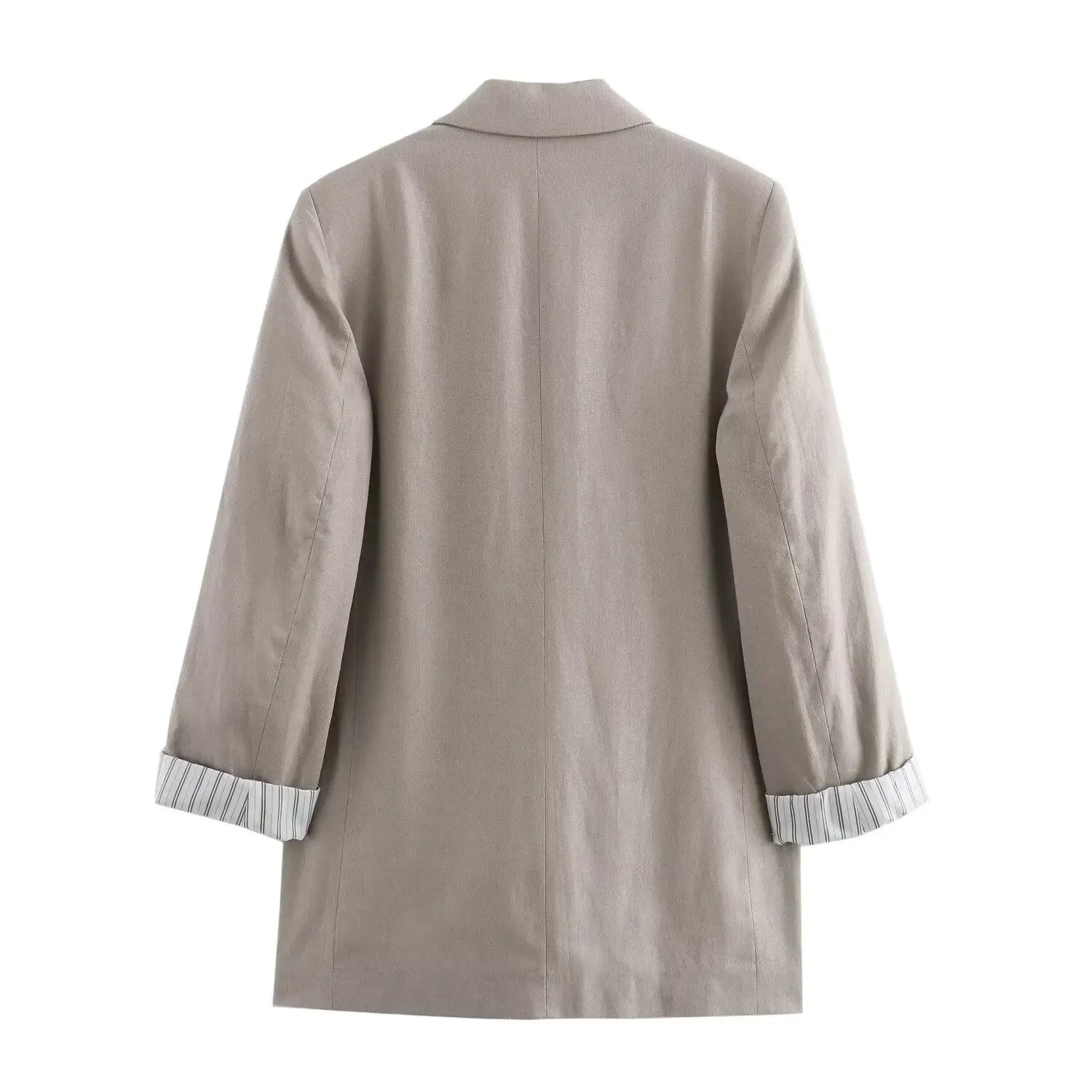 Blazer Femme Chic en Lin – Col Revers, Manches Longues Repliées, Style Business Décontracté - Vestico