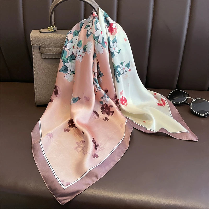 Bohemian Style Print Luxury Brand Silk Square Scarf Women Satin Shawls Neckerchief Wrap Scarves Bandana Hair Hjiab Floral - Vestico