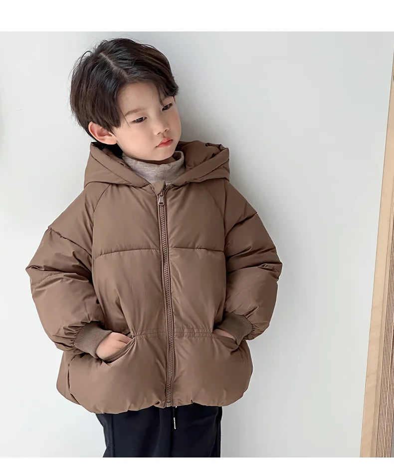 Autumn Winter Kid Thicken Fashion Cotton Coat Boy Children Solid Cardigan Hooded Long Sleeve Tops Girl Baby Warm Casual Jacket - Vestico