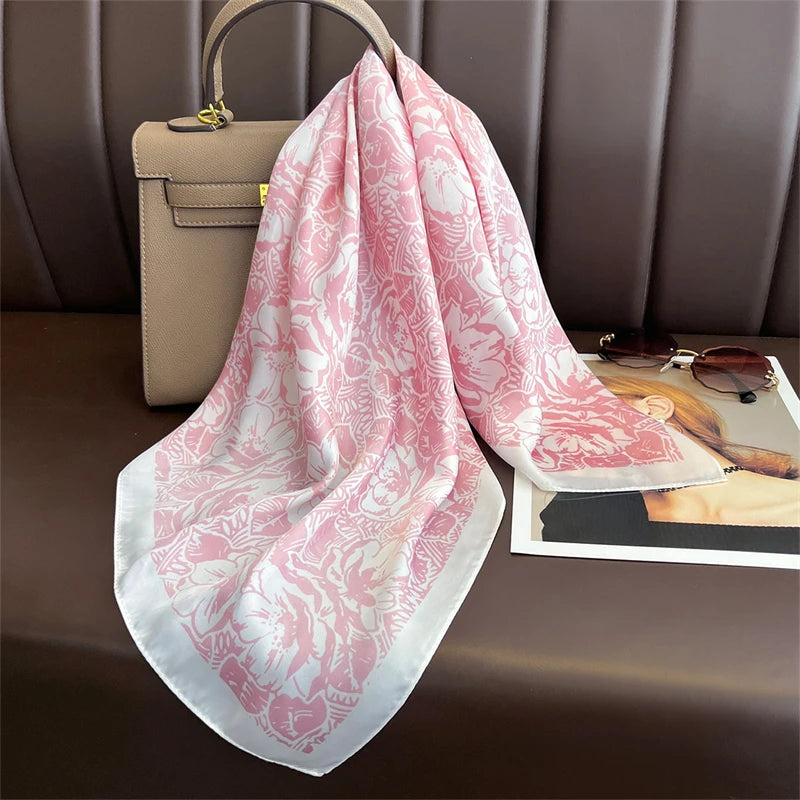 Bohemian Style Print Luxury Brand Silk Square Scarf Women Satin Shawls Neckerchief Wrap Scarves Bandana Hair Hjiab Floral - Vestico