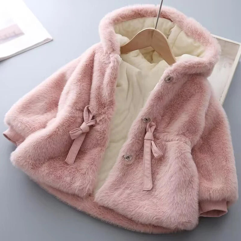 Winter Girls Coat Super Warm Mink Fur Padded Thickened Long Sleeve Hooded Coats Baby Kids Children Jacket Plush Outerwear - Vestico