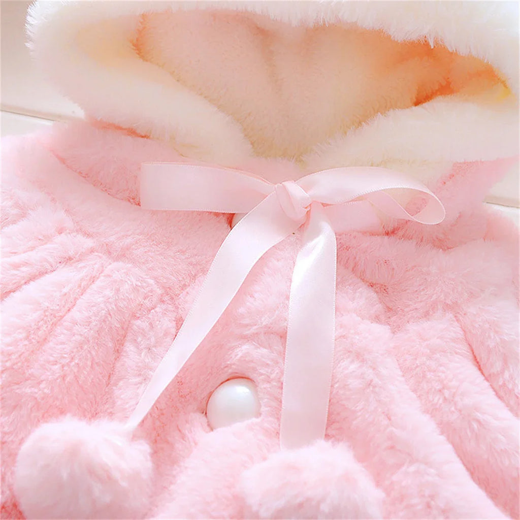Winter Baby Girl Jacket Sweet And Cute Warm Hooded Rabbit Ear Wool Sweater Minimalist Children'S Clothing Suitable For 0-3 Year - Vestico