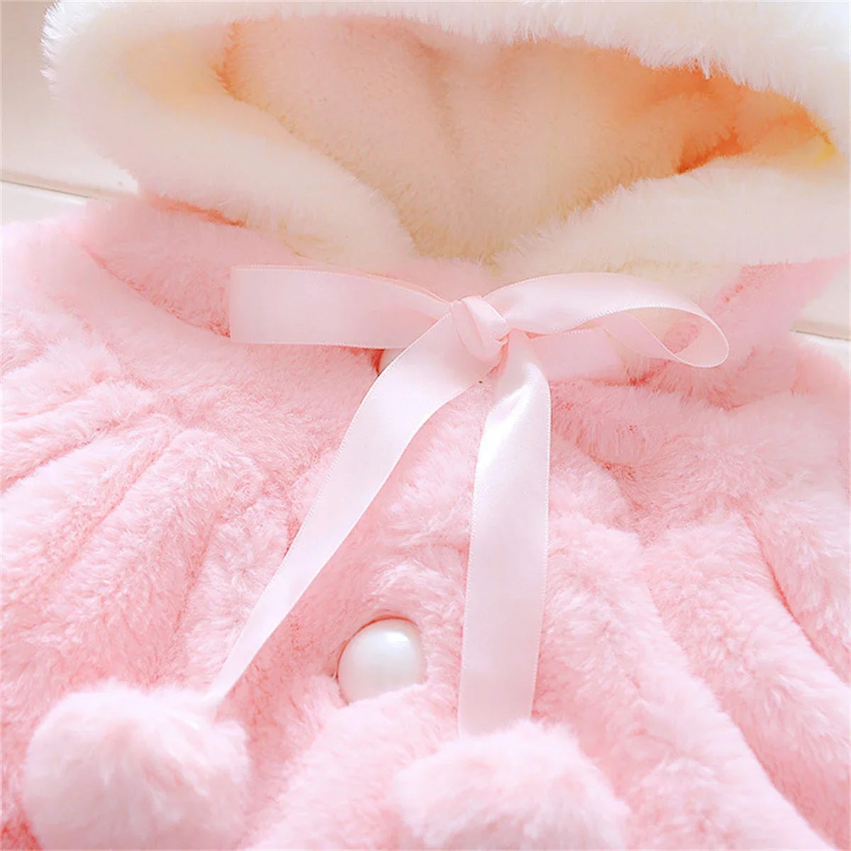 Winter Baby Girl Jacket Sweet And Cute Warm Hooded Rabbit Ear Wool Sweater Minimalist Children'S Clothing Suitable For 0-3 Year - Vestico
