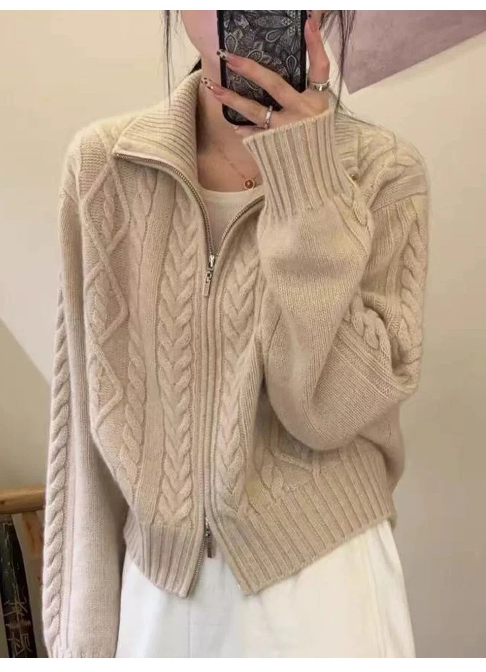 Cardigan Femme 100 % Cachemire – Col Montant, Coupe Ample & Doux