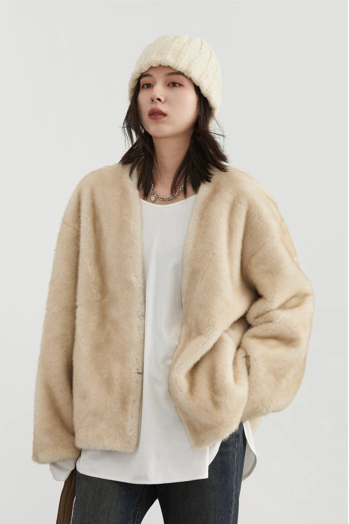 Veste femme ample à col V – manteau chaud style casual automne hiver