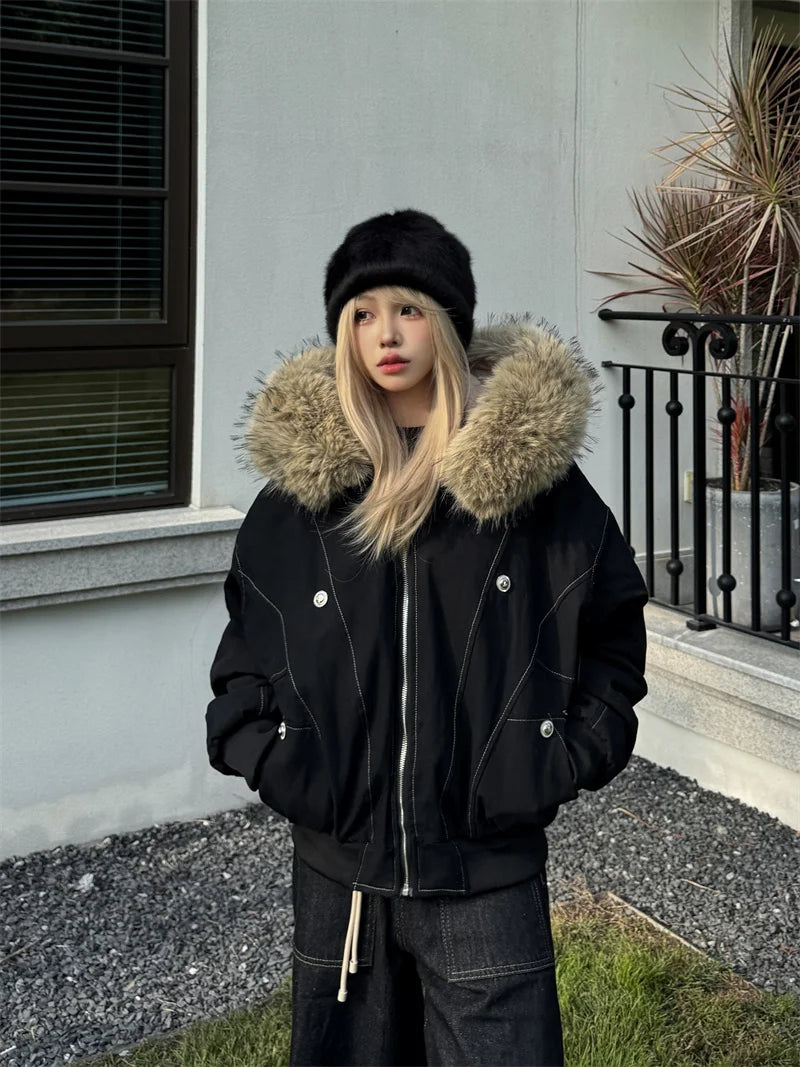Parka d’hiver à capuche avec col en fausse fourrure – style Y2K streetwear