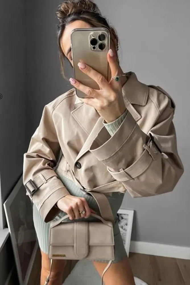 Trench Court Ceinturé Femme 2024 – Vintage Streetwear, Double Boutonnage, Manches Longues - Vestico