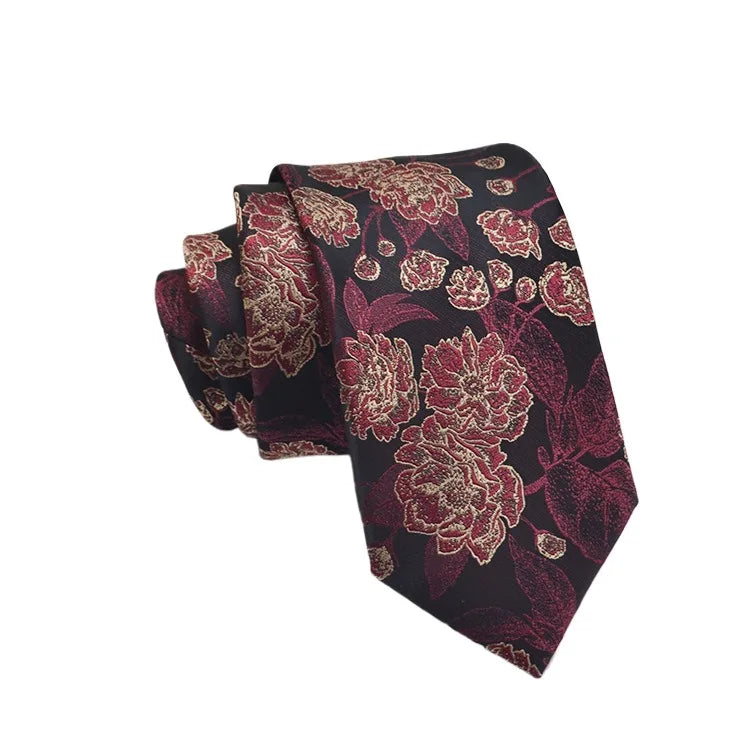 Cravate Homme en Jacquard – Motifs Floraux & Pois, 145 × 8 cm