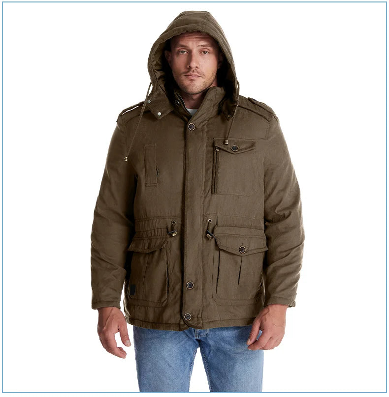 Parka Homme Chaude à Capuche Amovible – Veste Hiver LZLLTT en Polaire et Coton Décontractée - Vestico