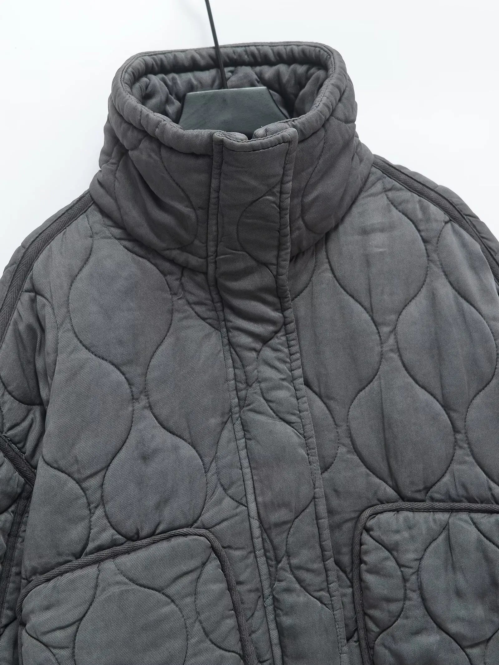 Veste Matelassée Femme Col Montant avec Cordon à la Taille, Style Rétro Décontracté Automne/Hiver 2025