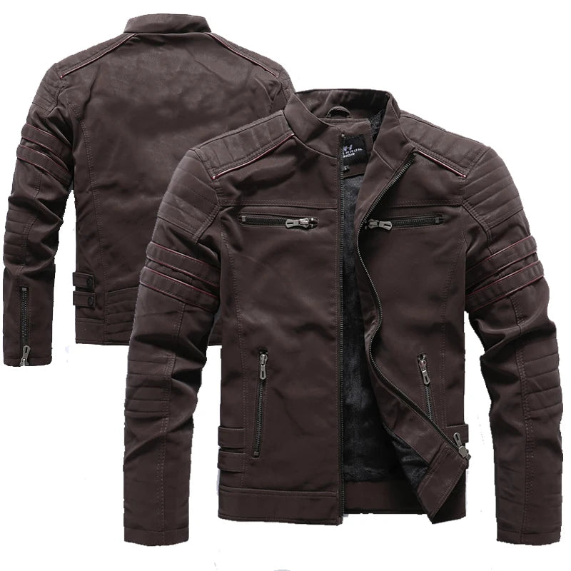 Veste Moto Homme Similicuir Vintage – Chaude, Multi-Poches, Style Automne/Hiver - Vestico