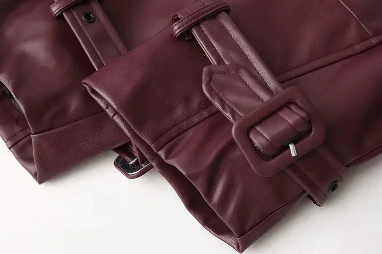 Veste PU Rouge Vin Femme – Style Street & Slim Fit - Vestico