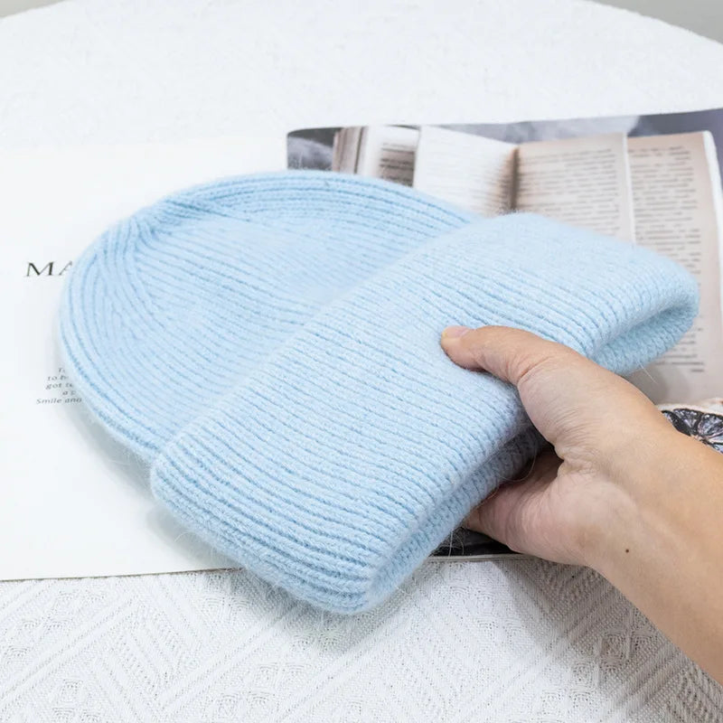 Winter Hats For Women Rabbit Fur Knitted Beanies Curled Thickened Keep Warm Bonnet Baggy Cap Female Soft Beanie Ski Cap - Vestico