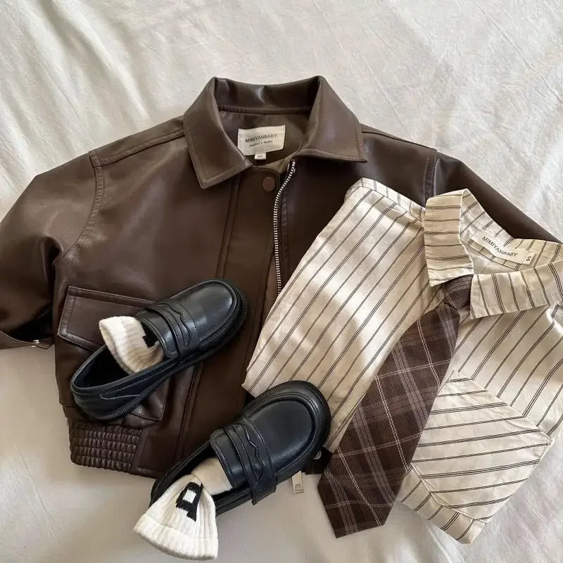 Veste Simili-Cuir Enfant Unisexe, Style Coréen Chic - Vestico