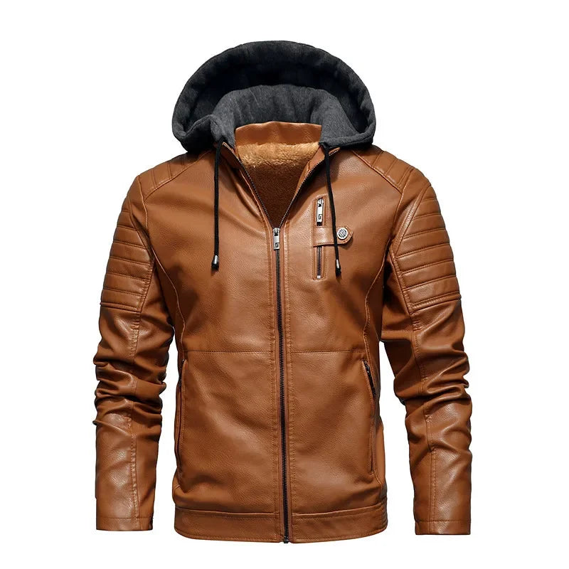 Veste Homme en Simili Cuir avec Capuche – Coupe Slim, Doublure Chaude, Style Motard Élégant - Vestico