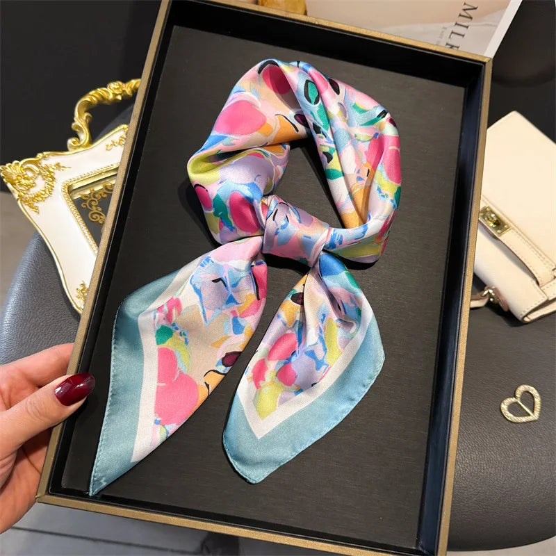 Bohemian Style Print Luxury Brand Silk Square Scarf Women Satin Shawls Neckerchief Wrap Scarves Bandana Hair Hjiab Floral - Vestico