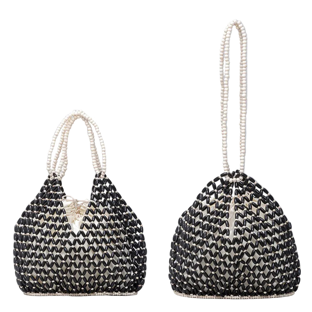 Sac Seau Femme en Perles de Bois – Fait Main, Rétro & Élégant