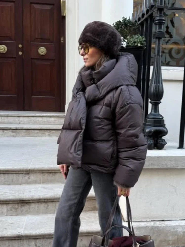 Manteau hiver femme à capuche – col écharpe chaud et doux