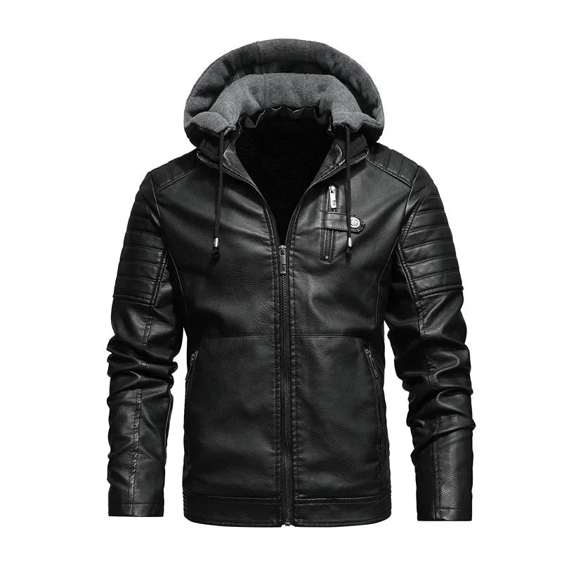 Veste Homme en Simili Cuir avec Capuche – Coupe Slim, Doublure Chaude, Style Motard Élégant - Vestico