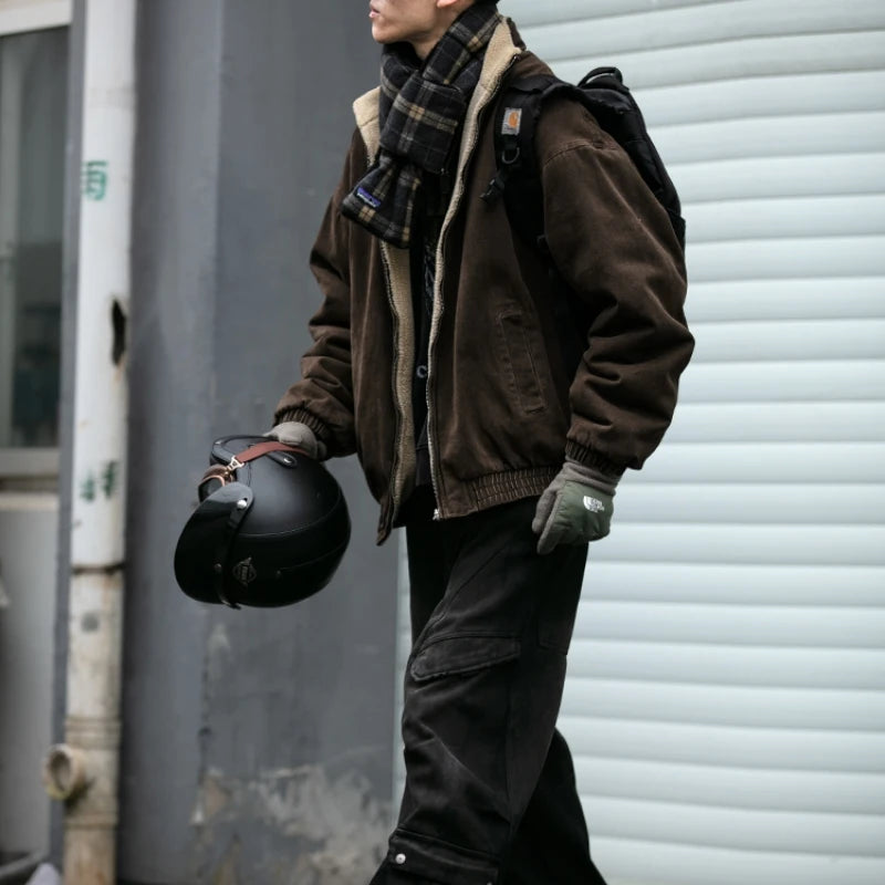 Veste Polaire Japonaise Vintage Homme – Épaisse et Chaude, Style Coréen Streetwear Décontracté - Vestico