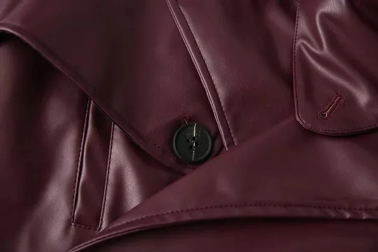 Veste PU Rouge Vin Femme – Style Street & Slim Fit - Vestico