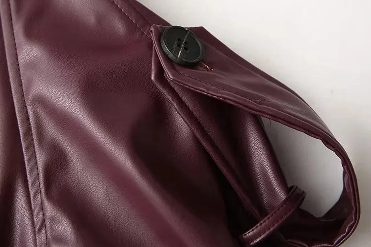 Veste PU Rouge Vin Femme – Style Street & Slim Fit - Vestico