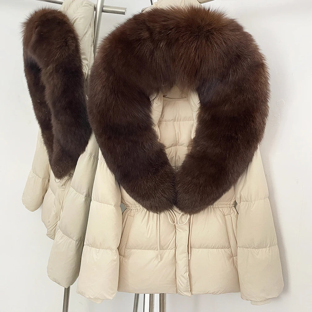 Doudoune femme avec capuche fourrure naturelle – manteau chaud luxe hiver
