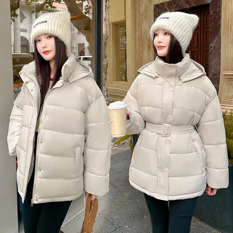 Manteau Matelassé Femme Hiver – Coupe Ample Zippée avec Ceinture