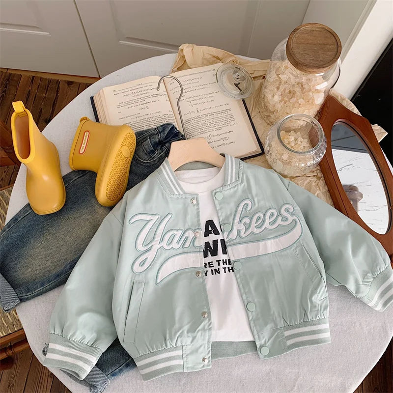 Children's Jackets 2025 Spring Boys Girls Baseball Coats New Kids Embroidered Letters Cardigan Autumn Fashion Outerwear Clothing - Vestico