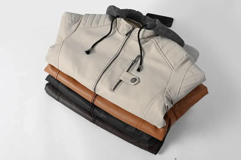 Veste Homme en Simili Cuir avec Capuche – Coupe Slim, Doublure Chaude, Style Motard Élégant - Vestico