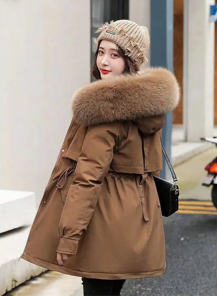 Manteau d’Hiver à Capuche en Coton Épais, Col en Fourrure, Style Coréen Décontracté