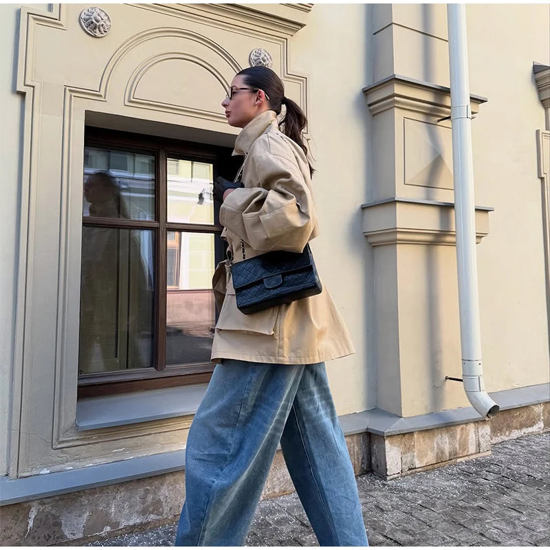 Trench Court Ceinturé Femme – Élégance Khaki - Vestico