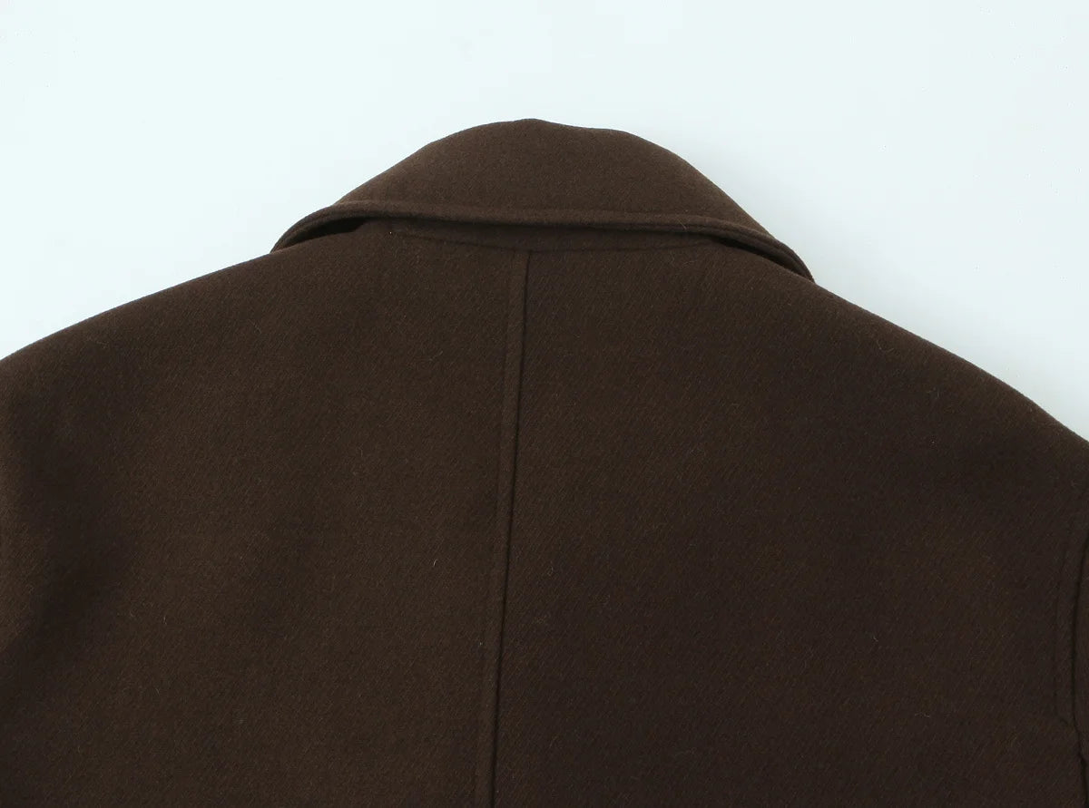 Manteau court femme vintage chic à double boutonnage avec poches