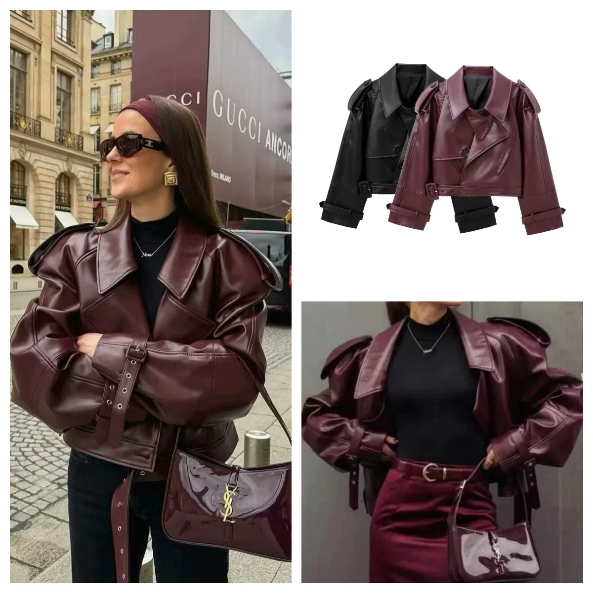 Veste PU Rouge Vin Femme – Style Street & Slim Fit - Vestico