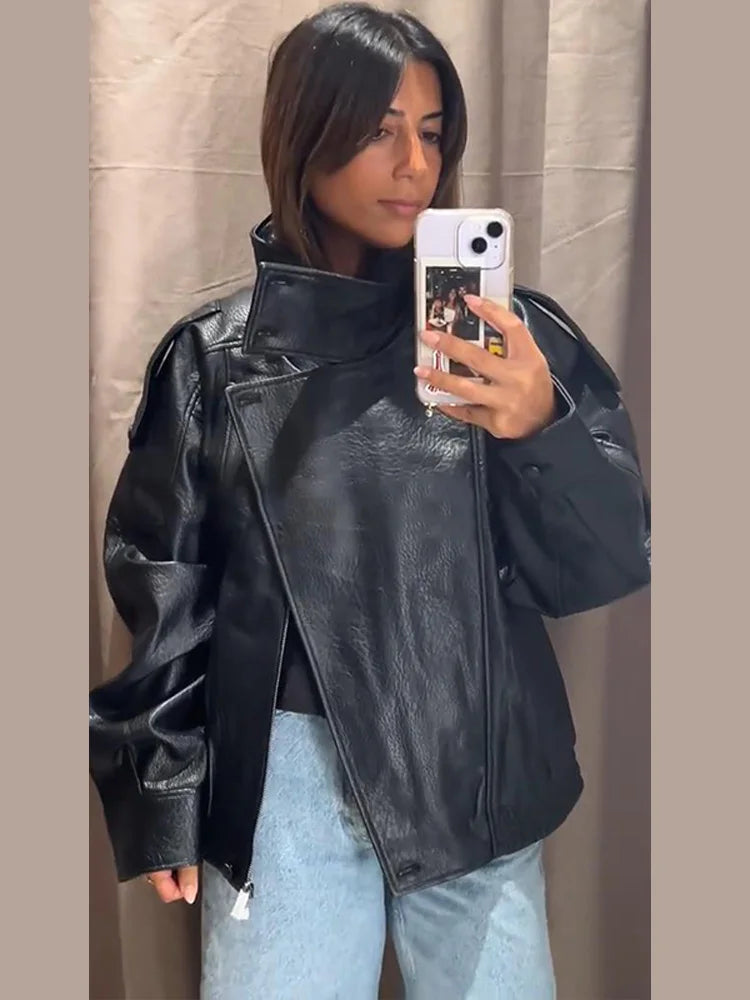 Veste Cuir Style Locomotive – Femme Automne - Vestico