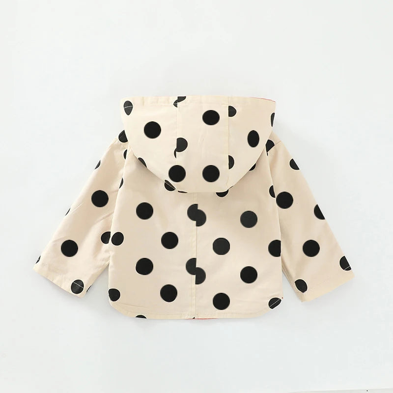 1 2 3 4 5 Years Girls Jacket Spring Autumn Dots Double Sided Fashion Princess Windbreaker Hooded Zipper Baby Coat Kids Clothes - Vestico