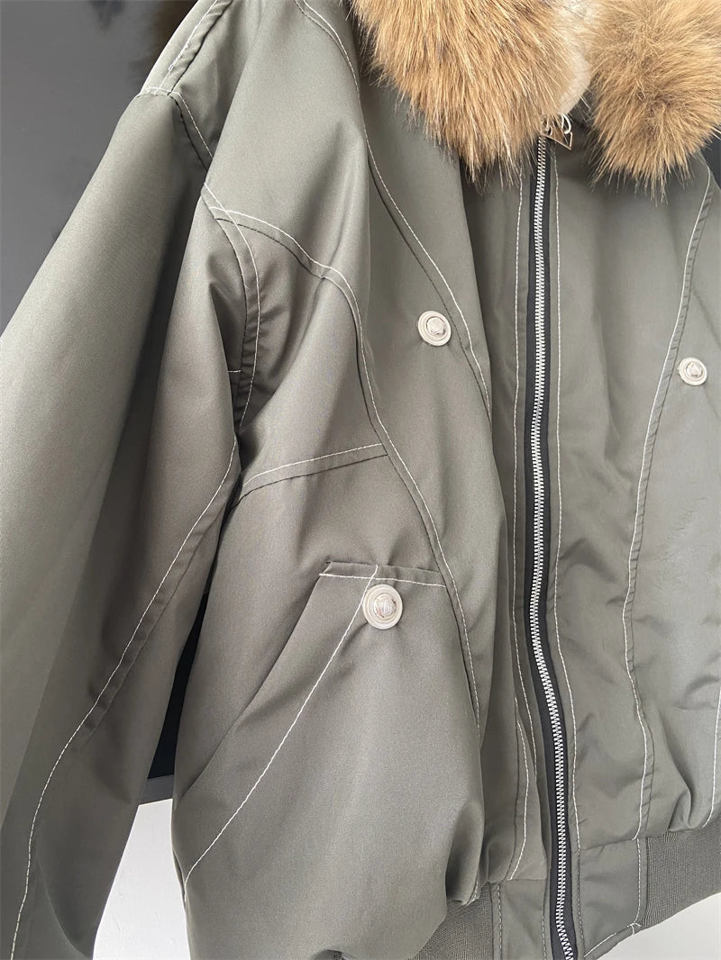 Parka d’hiver à capuche avec col en fausse fourrure – style Y2K streetwear