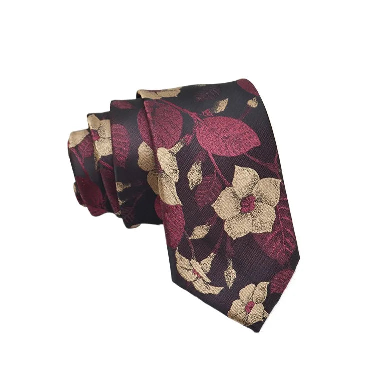 Cravate Homme en Jacquard – Motifs Floraux & Pois, 145 × 8 cm