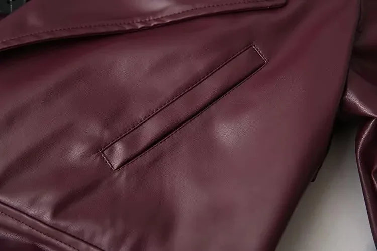 Veste PU Rouge Vin Femme – Style Street & Slim Fit - Vestico