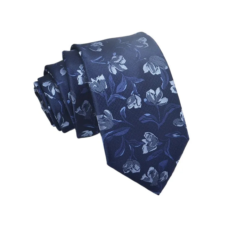 Cravate Homme en Jacquard – Motifs Floraux & Pois, 145 × 8 cm