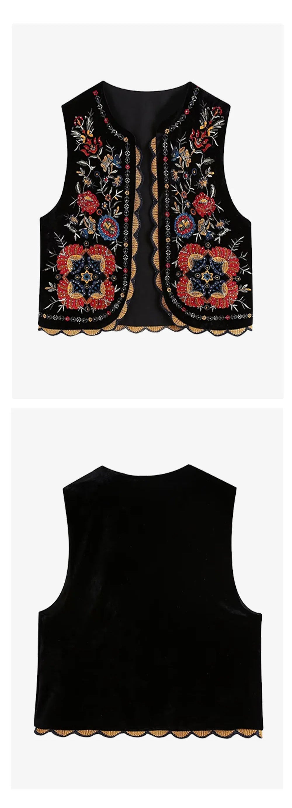 Gilet Femme Velours Brodé & Pailleté – Col Rond - Vestico