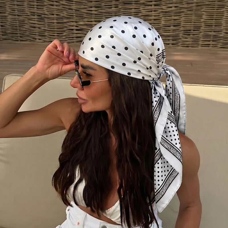 2026 Dot Print Square Scarf For Women Silk Shawl Neckerchief Female Hair Bands Head Wraps Headband Foulard Satin Hijab Bandana - Vestico