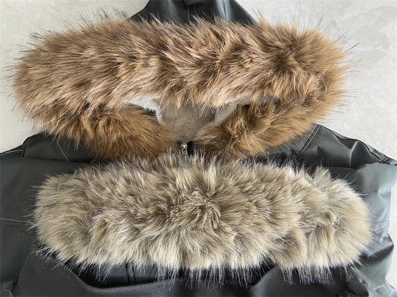 Parka d’hiver à capuche avec col en fausse fourrure – style Y2K streetwear